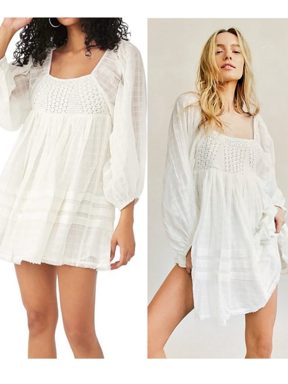 Free People Ari Mini Dress Small white Boho Crochet Tiered smocked